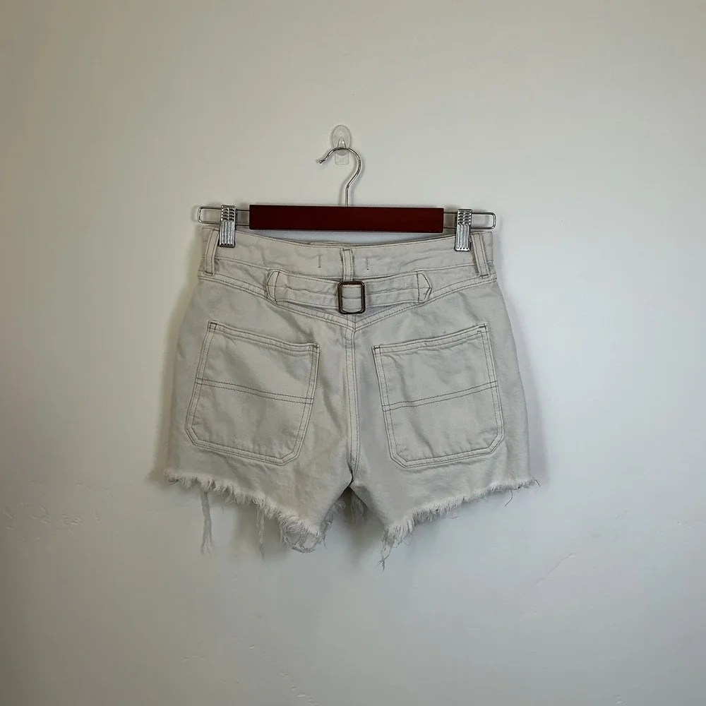 Free People We The Free Cinch Back Denim Shorts Button Fly 25 Utility Raw Hem